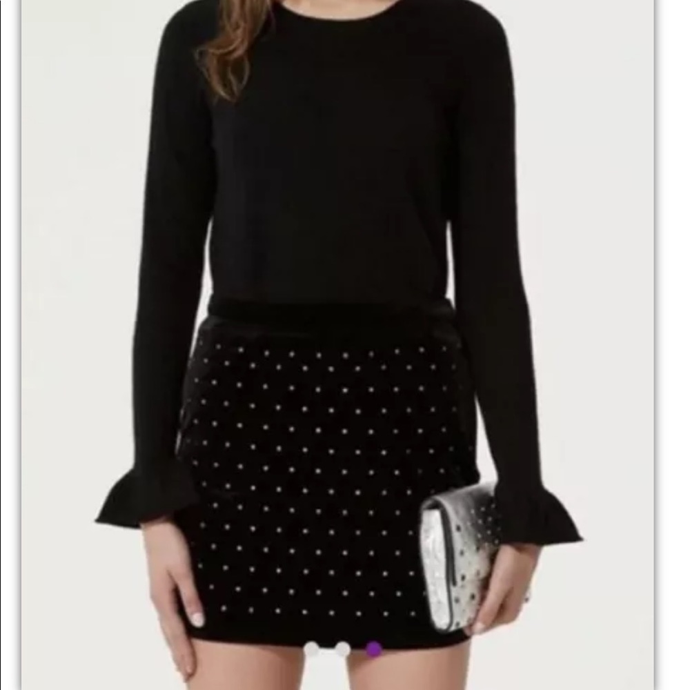 NWT Rebecca Minkoff Black Studded Mini Betsy Skirt Size 10 studded velvet